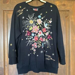 Johnny Was Embroidery Black Sweatshirt